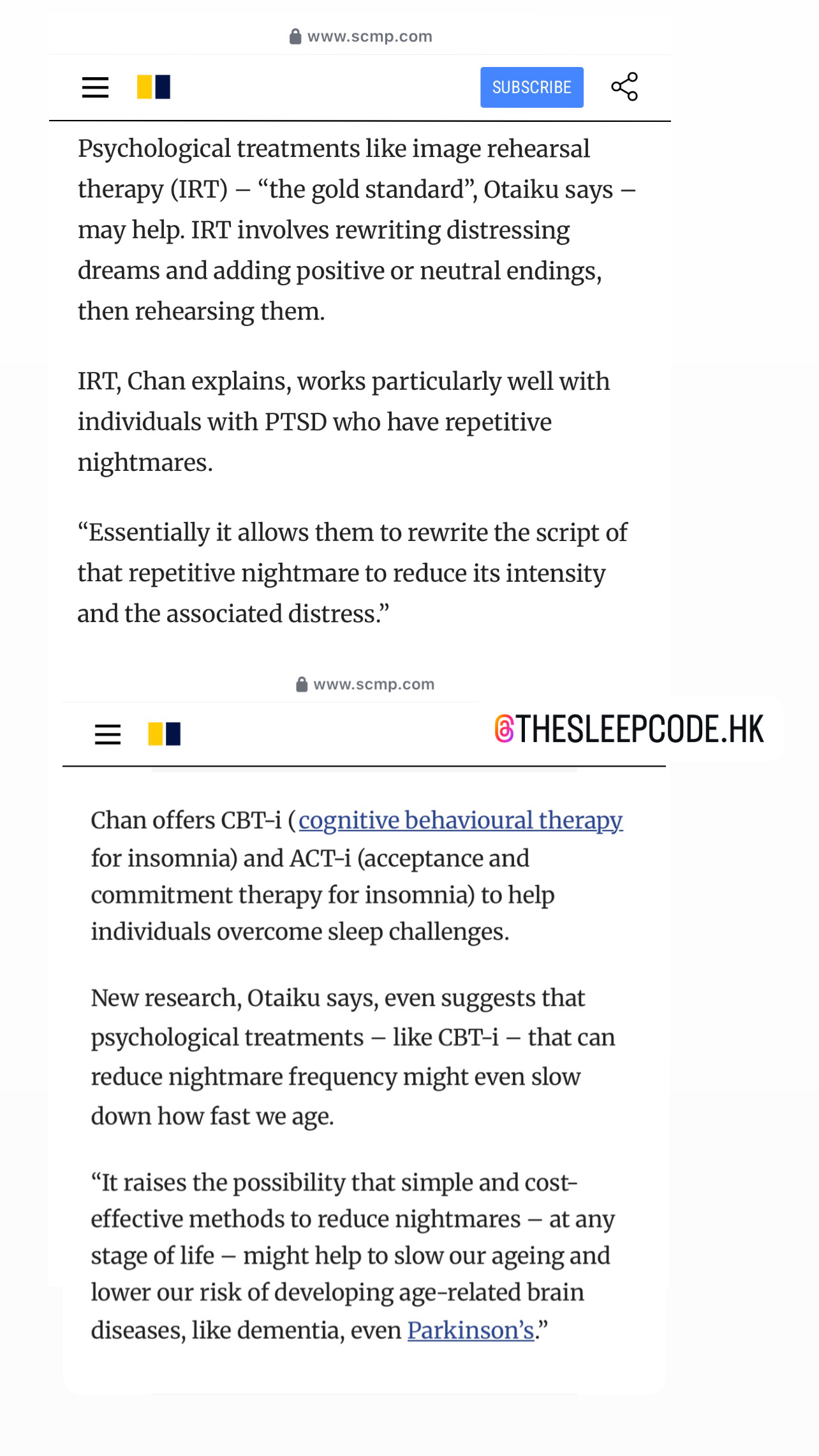 Sleep therapist Lydia Chan, interviewed by SCMP