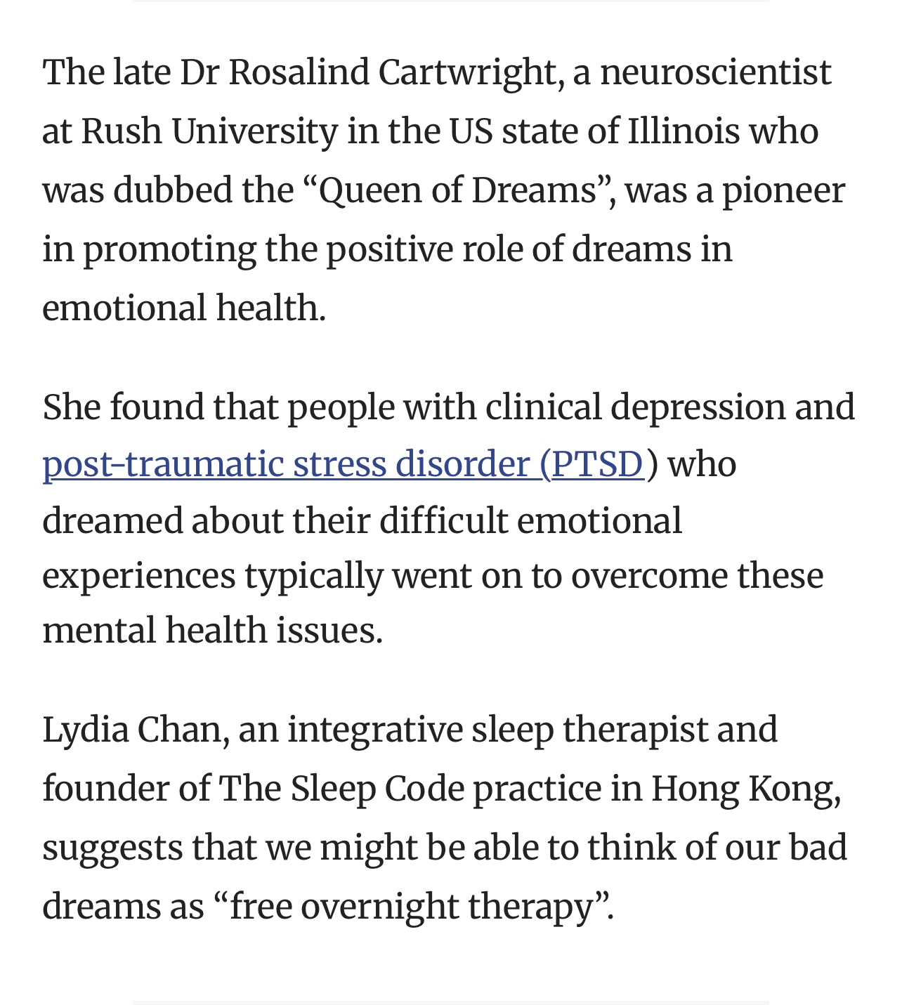 Sleep therapist Lydia Chan, interviewed by SCMP