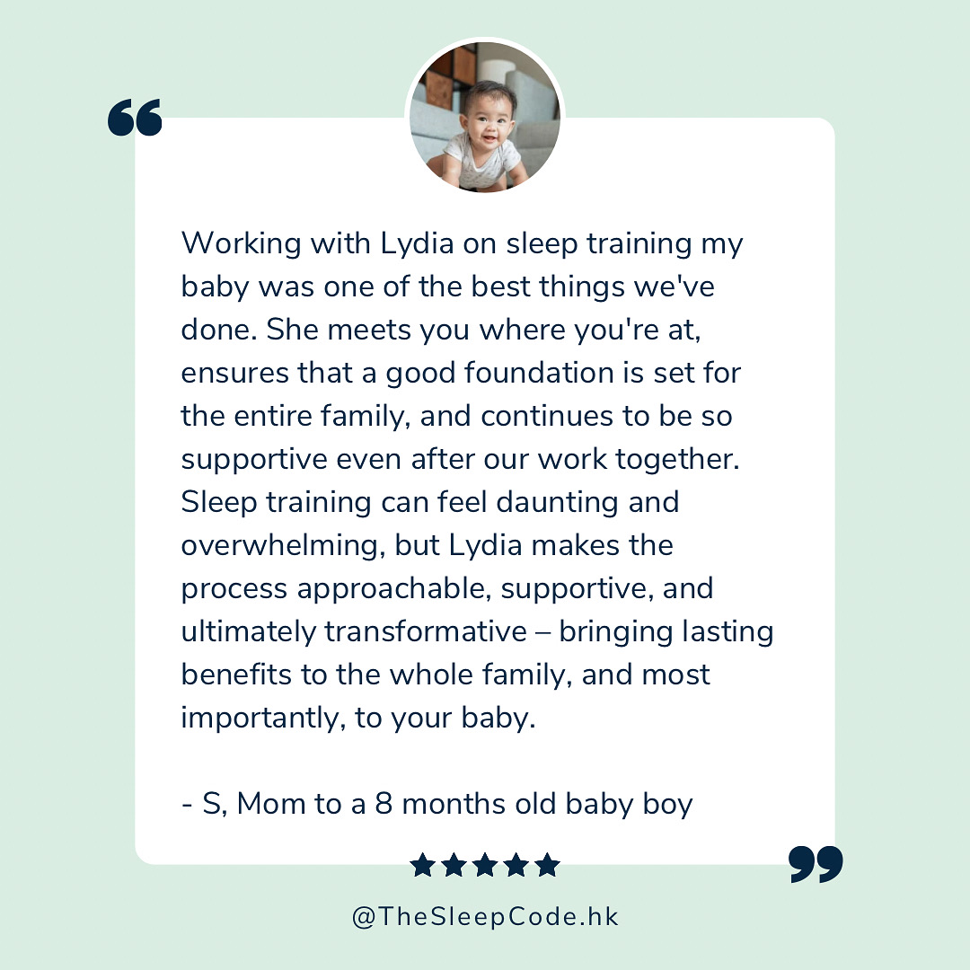 Testimonial describing how Lydia Chan sleep coach transforms their baby's sleep