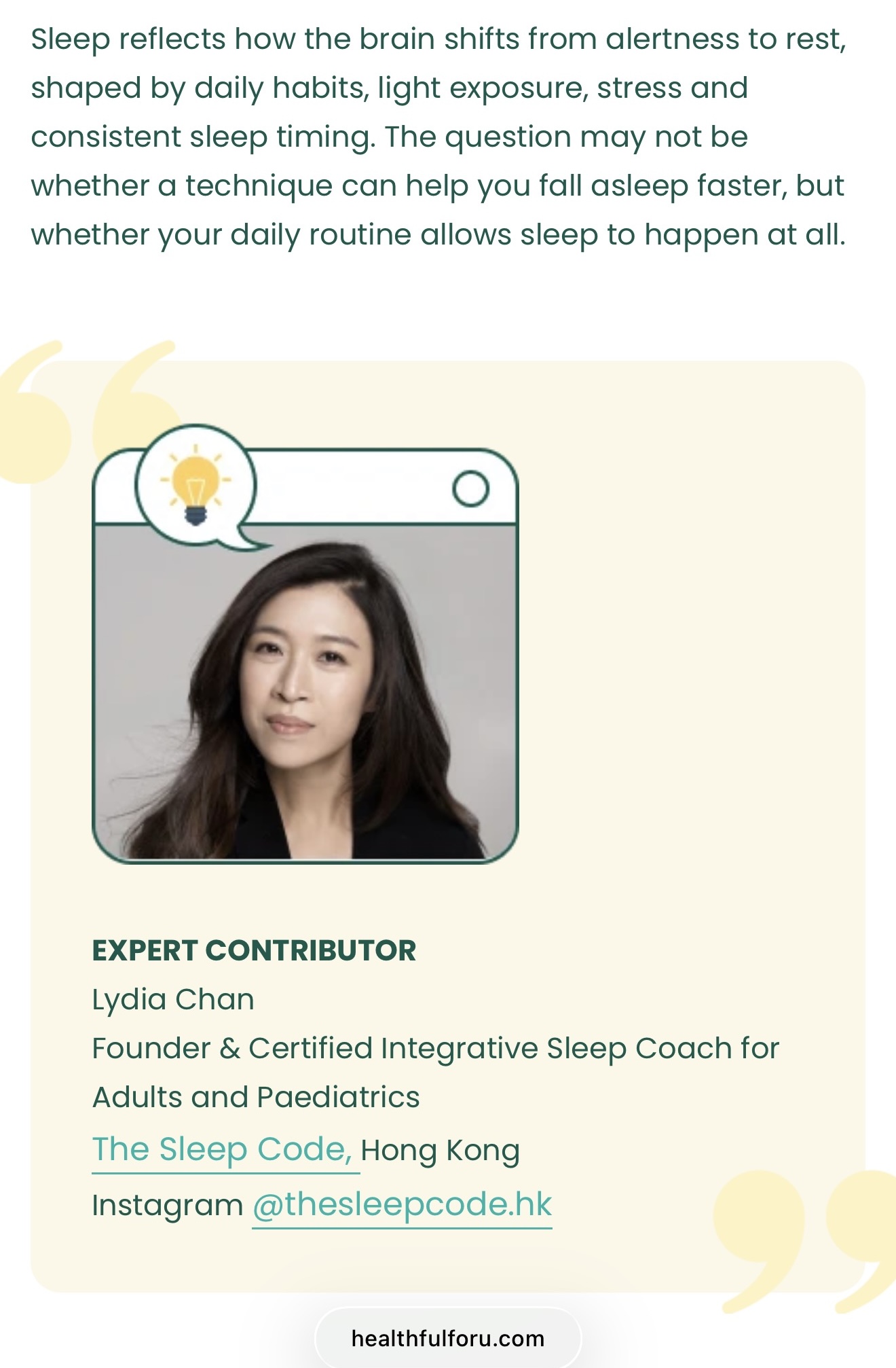 Sleep Coach Lydia Chan from The Sleep Code, interview by Healthful Singapore